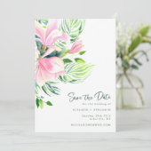 Save The Date Mariage Botanique Rose Vert Magnolia Tropical (Debout devant)