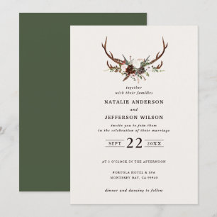 Save The Date Mariage botanique rustique, floral et vert cerf
