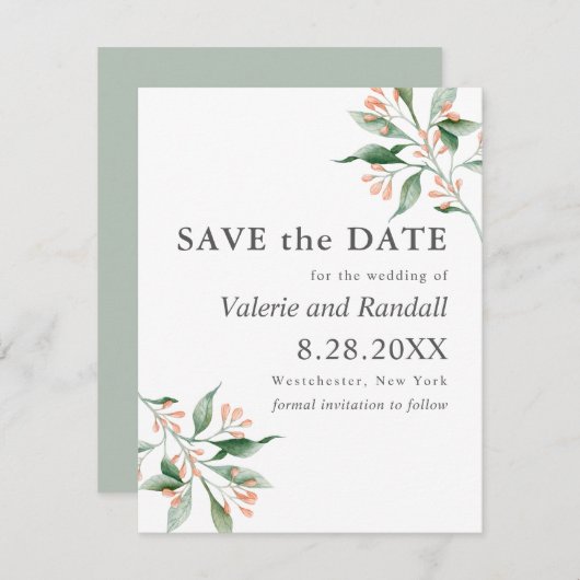 Save The Date Mariage botanique simple et élégant Enregistrer la (Devant / Derrière)
