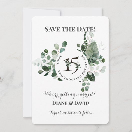 SAVE THE DATE MARIAGE BOTANIQUE VERT DE PRINTEMPS (Devant)