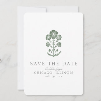 Save The Date Mariage botanique vert et blanc à impression en bl
