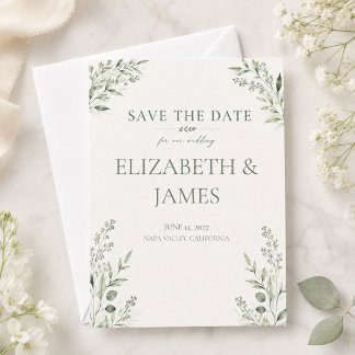 Save The Date Mariage Botanique Vert Sauge Minimaliste