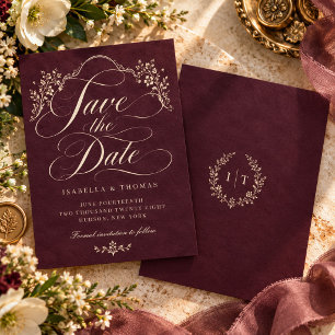 Save The Date Mariage Botanique Vintage Élégant Baroque de Prune