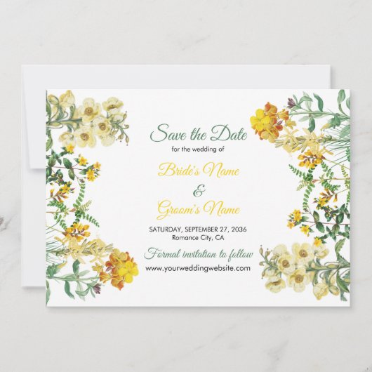 Save The Date Mariage botanique vintage jaune Aquarelle (Devant)