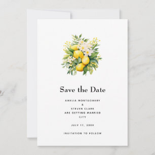 Save The Date Mariage Bouquet de Citron avec Fleurs Blanches
