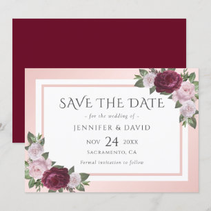 Save The Date Mariage Bourgogne et Blush Enregistrer la date