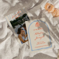 Mariage Branché Dessiné à la Main Rétro Bleu Orang