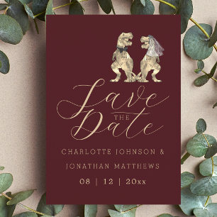 Save The Date Mariage Burgundy sur le thème des dinosaures