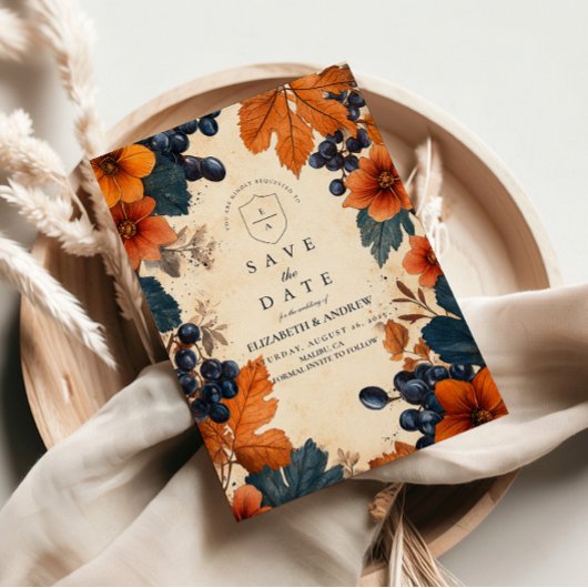 Save The Date Mariage Burning Orange & Navy Berries