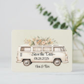 Save The Date Mariage Bus Vintage Vert Clair  (Debout devant)