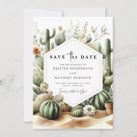 Save The Date Mariage Cactus aquarelle personnalisé (Devant)