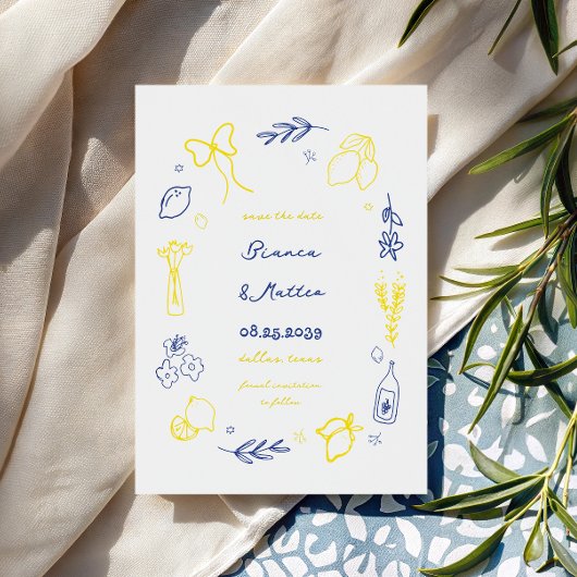 Save The Date Mariage cadre de citrons dessinés à la main de faç