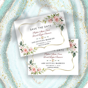 Save The Date Mariage Cadre Doré Fleurs Blush Rose Charme