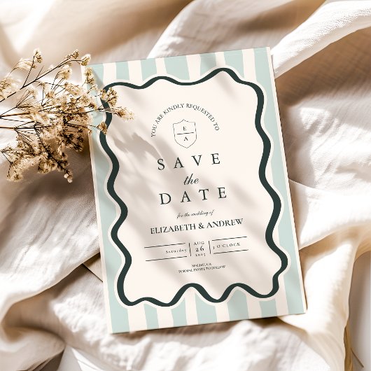 Save The Date Mariage Cadre Ondulé Doodle Rétro