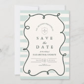 Save The Date Mariage Cadre Ondulé Doodle Rétro (Devant)