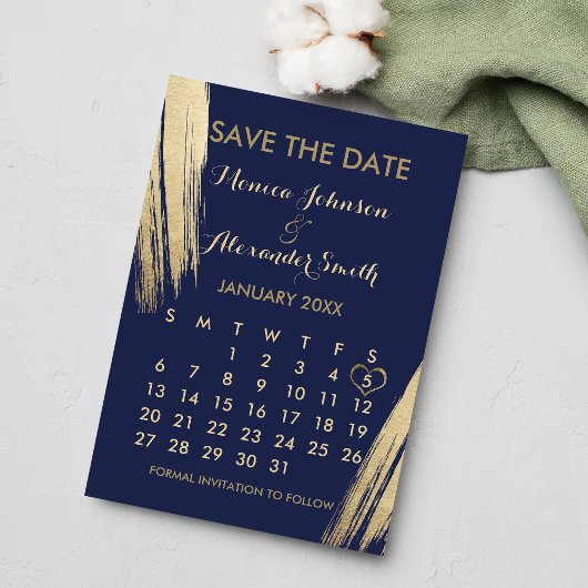 Save The Date Mariage Calendrier des coups de pinceau bleu marin