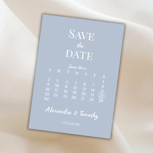 Save The Date Mariage Calendrier Minimaliste Moderne Bleu Poussi