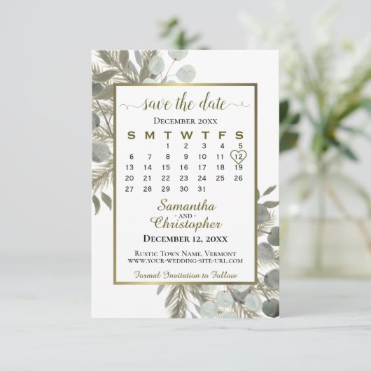 Save The Date Mariage Calendrier Rustique de l'aquarelle Eucalyp (Debout devant)