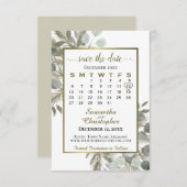Save The Date Mariage Calendrier Rustique de l'aquarelle Eucalyp (Devant / Derrière)