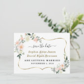 Save The Date Mariage calligraphié aux fleurs blanches et blush  (Debout devant)