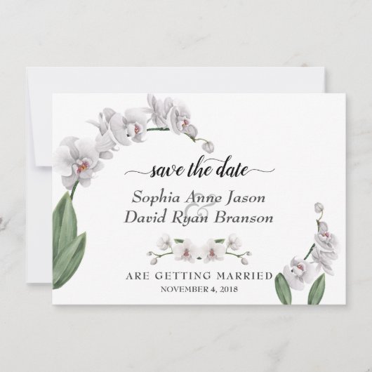 Save The Date Mariage calligraphié Charm White Orchid (Devant)