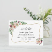Save The Date Mariage Calligraphie Fleurs Champagne Blush (Debout devant)