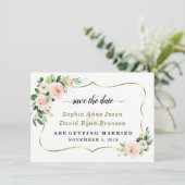 Save The Date Mariage calligraphié fleurs ivoire au blush charma (Debout devant)