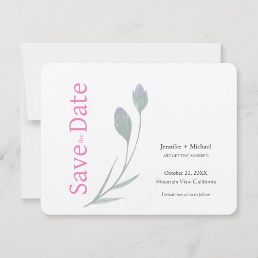 Save The Date Mariage Calligraphie Florale Noir Blanc (Devant)