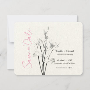 Save The Date Mariage Calligraphie Florale Noir Blanc