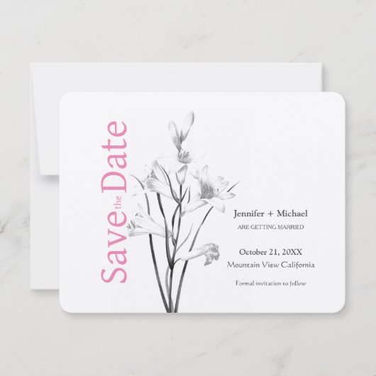 Save The Date Mariage Calligraphie Florale Noir Blanc (Devant)
