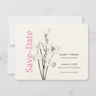 Save The Date Mariage Calligraphie Florale Noir Blanc