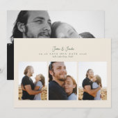 Save The Date mariage calligraphié moderne 4 photos collage (Devant / Derrière)