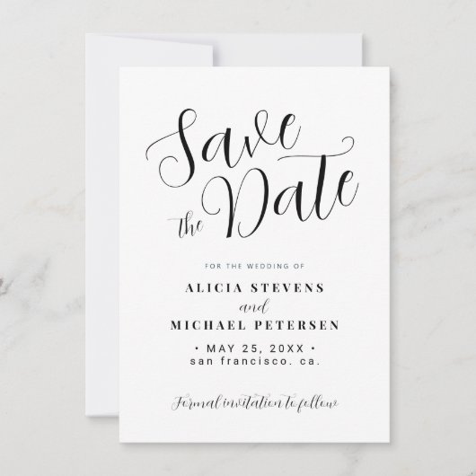 Save The Date Mariage calligraphie simple et élégant (Devant)