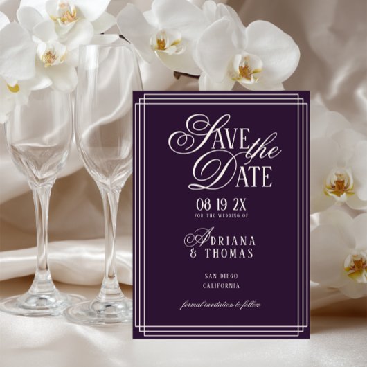 Save The Date Mariage calligraphié violet de luxe