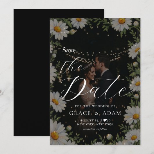 Save The Date Mariage Camomille Noire (Devant / Derrière)