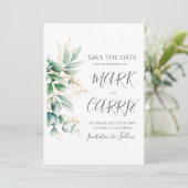 Save The Date Mariage Campagnard avec Eucalyptus (Debout devant)