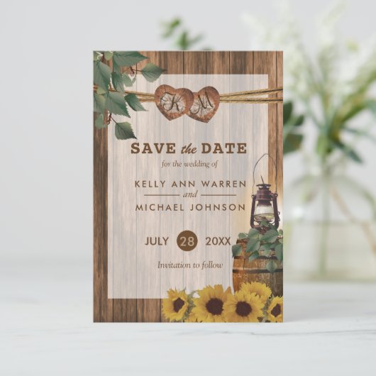 Save The Date Mariage campagnard avec tournesol (Debout devant)