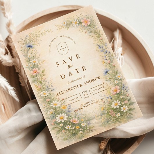 Save The Date Mariage Campagnard Bleu Rosé