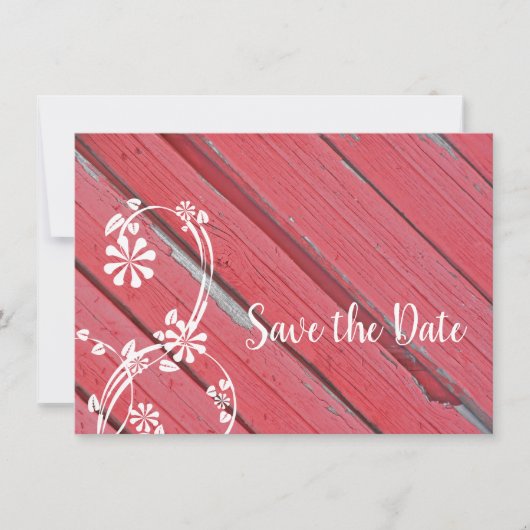 Save The Date Mariage campagnard en bois de la grange rouge Enre (Devant)