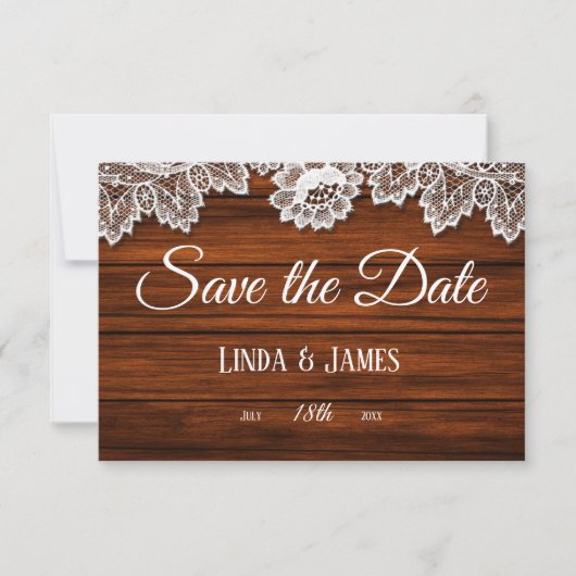 Save The Date Mariage campagnard en bois et dentelle Enregistrer (Devant)