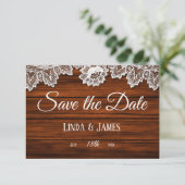 Save The Date Mariage campagnard en bois et dentelle Enregistrer (Debout devant)