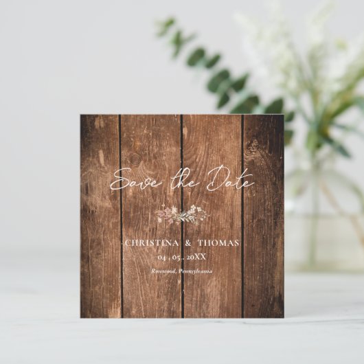 Save The Date Mariage campagnard en bois rustique (Debout devant)