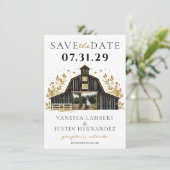 Save The Date Mariage campagnard noir et or (Debout devant)