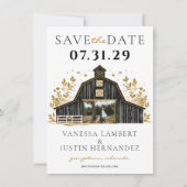 Save The Date Mariage campagnard noir et or (Devant)