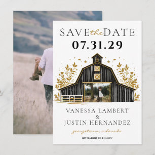 Save The Date Mariage campagnard noir et or
