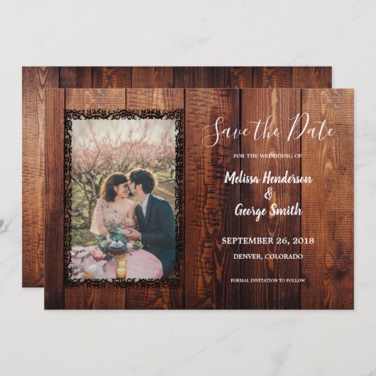 Save The Date Mariage campagnard photo en bois de grange rustiqu (Devant / Derrière)