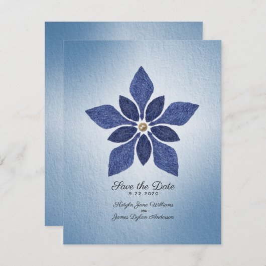 Save The Date Mariage campagnard Rustic Blue Denim Enregistrer L (Devant / Derrière)