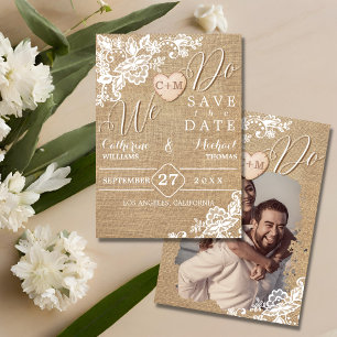 Save The Date Mariage campagnard Rustique Burlap Et Dentelle