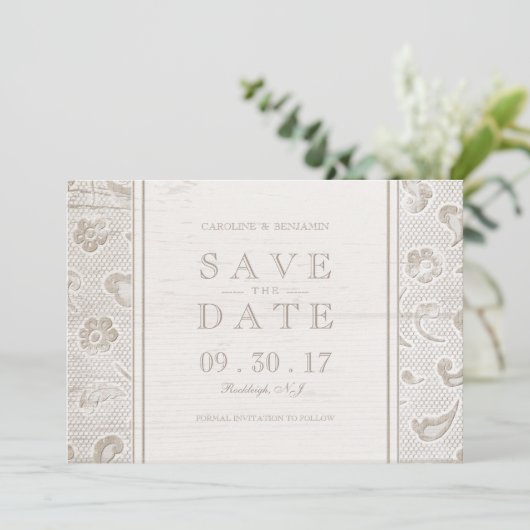 Save The Date Mariage campagnard rustique en dentelle enregistre (Debout devant)