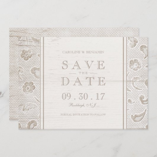 Save The Date Mariage campagnard rustique en dentelle enregistre (Devant / Derrière)